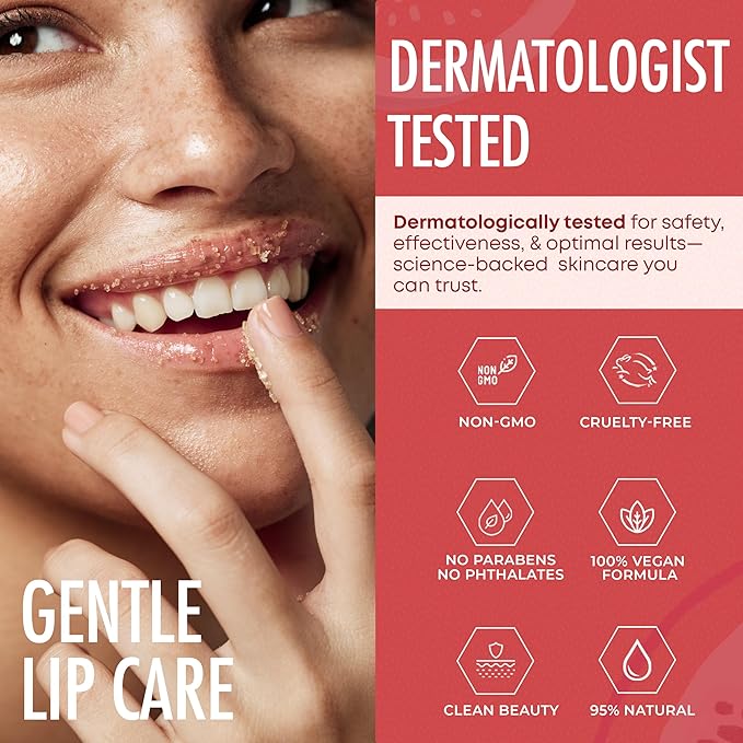 Cherry Mint Lip Scrub - Dermatologist Tested, Anti-Aging, Korean Skin Care, Deep Exfoliation & Hydration - Smooth, Soft, Plump Lips - Clean Beauty, Vegan, Non-GMO - 1 Pack