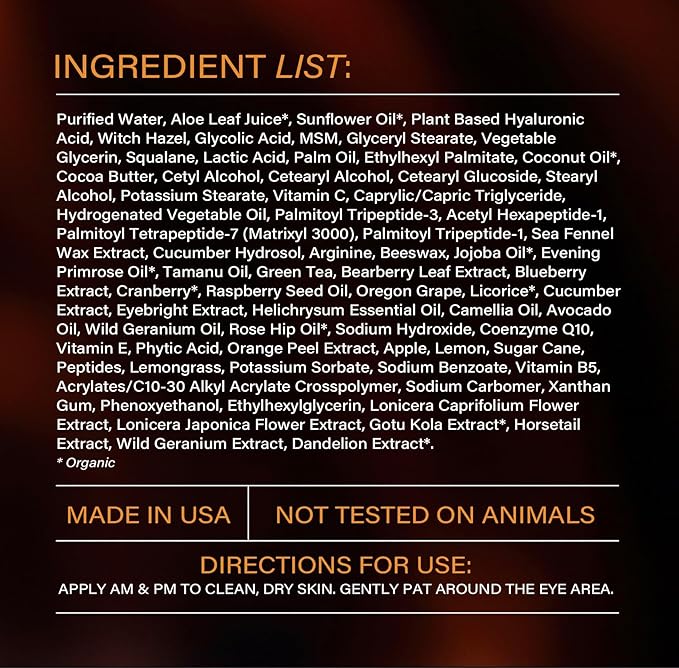 Wrinkle Defense Firming Eye Cream - Anti-aging Eye Cream with Matrixyl 3000 peptides, Hyaluronic Acid, Vitamin C & E, 30+ Plant Extracts - 1oz USA