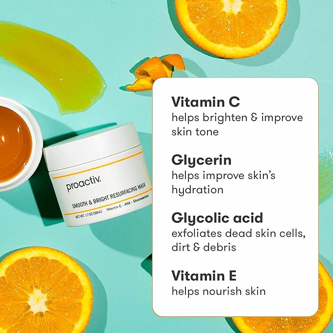 Proactiv Smooth & Bright Resurfacing Vitamin C Face Mask - Targets Post Acne Dark Marks, Hyperpigmentation, Rough Texture, Formulated for Acne-Prone Skin, 1.7 Oz