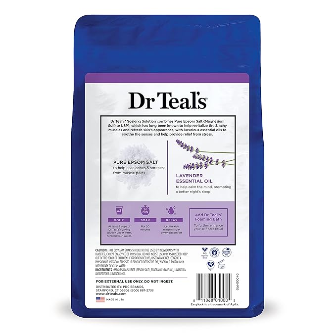 Dr Teal's Epsom Salt Magnesium Soak, Soothe & Sleep with Lavender, 3 lbs (Pack of 4)