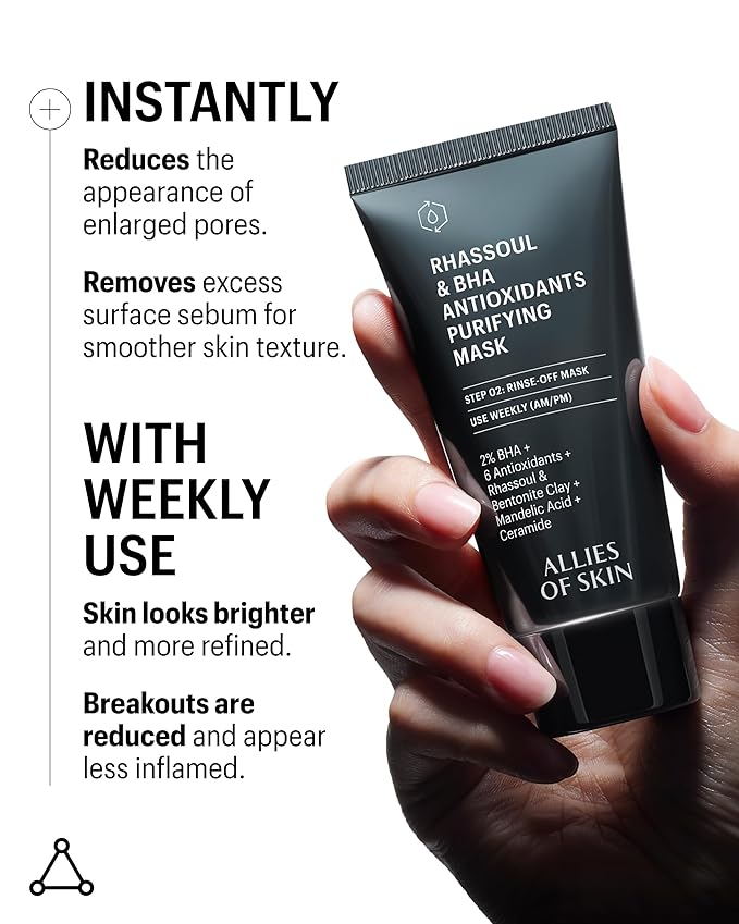 Allies of Skin 2% BHA & Rhassoul Clay Face Mask | Weekly Treatment to Reduce Pores and Blemishes| Control Breakouts, Acne and Blackheads | Hydrate and Retain Moisture (1.7 oz)