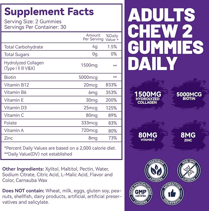 2 Pack Hair Skin and Nails Gummies with Biotin Collagen Vitamins for Women - Support Healthy Hair, Skin & Nails - 120 Count