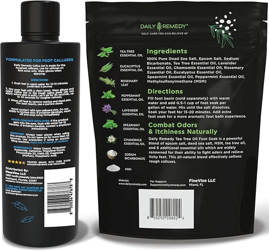 Foot Callus Remover Gel Set - Professional Callus Remover for Feet, Calloused Feet Remover Gel - Pedicure Kit & Foot Spa Tools - Feet Callus Remover - 8oz w/ 16oz Tea Tree Oil Foot Soak - USA