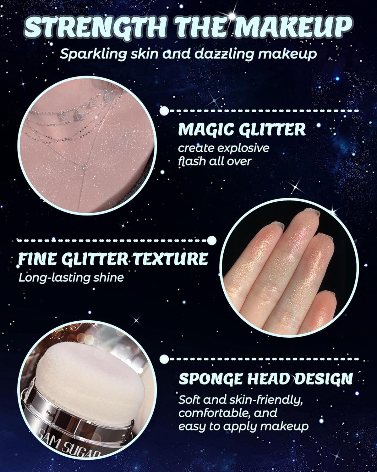 Glitter Air Cushion Highlighter Powder - 3D Contour & Brighten Face, Eyes, Body, Hair | Pearlescent Patting Powder Create a Shimmering Look | Easy-Use & Perfect for Daily & Special Occasions