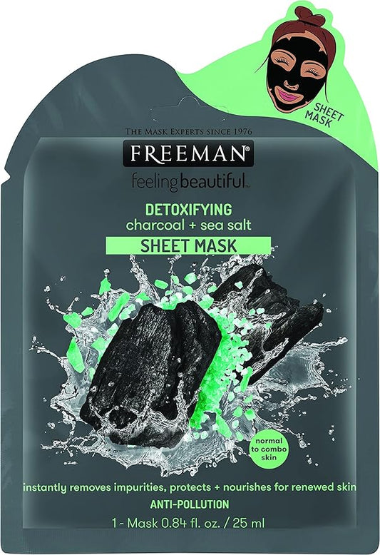 Feeling Beautiful Freeman Facial Charcoal+sea Salt Detoxify Sheet Mask, 2.4 Oz