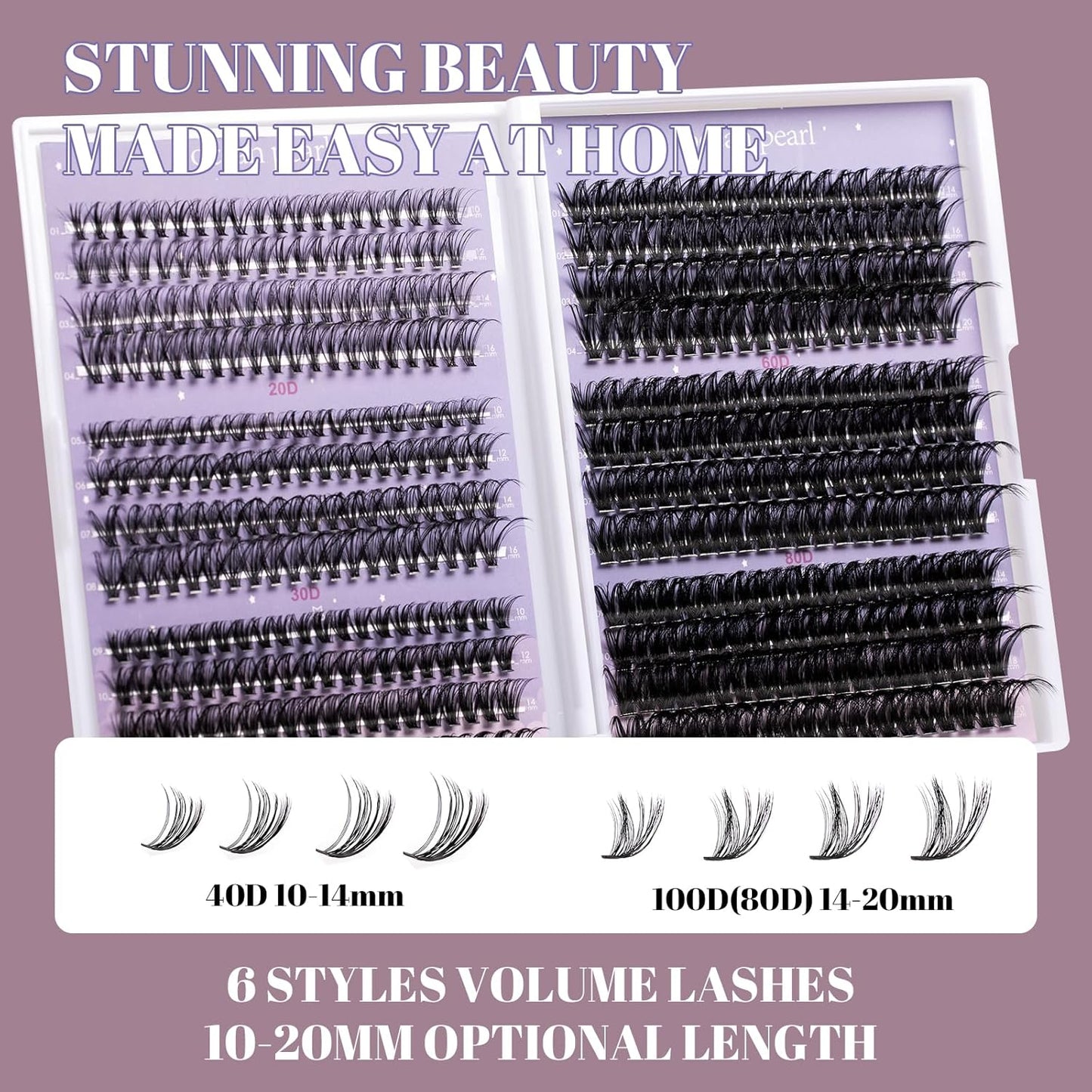 Ocean Pearl Lash Clusters 480PCS 10-20mm Individual Lashes Thick Cluster Eyelash Extensions 20D+30D+40D+60D+80D+100D Eyelash Clusters Lashes Clusters Eyelashes DIY Lash Extension Cluster Lashes-6