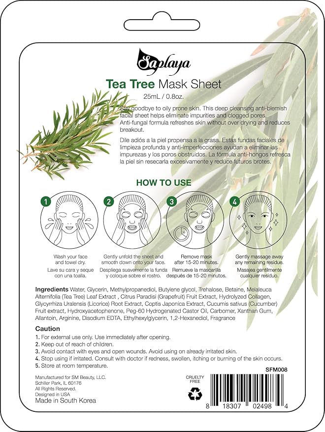 Face Masks 6 Pack Scented Facemask Sheets Skin Care Mask Single Scent K-Beauty Natural Formula