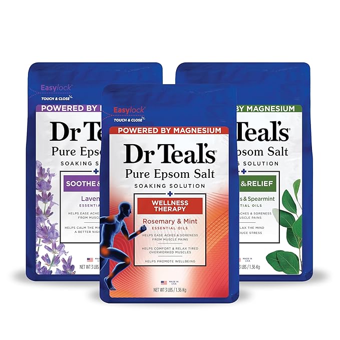 Dr Teal's Pure Epsom Salt, Lavender, Eucalyptus & Wellness Trio Bundle, 3 lbs (Pack of 3)