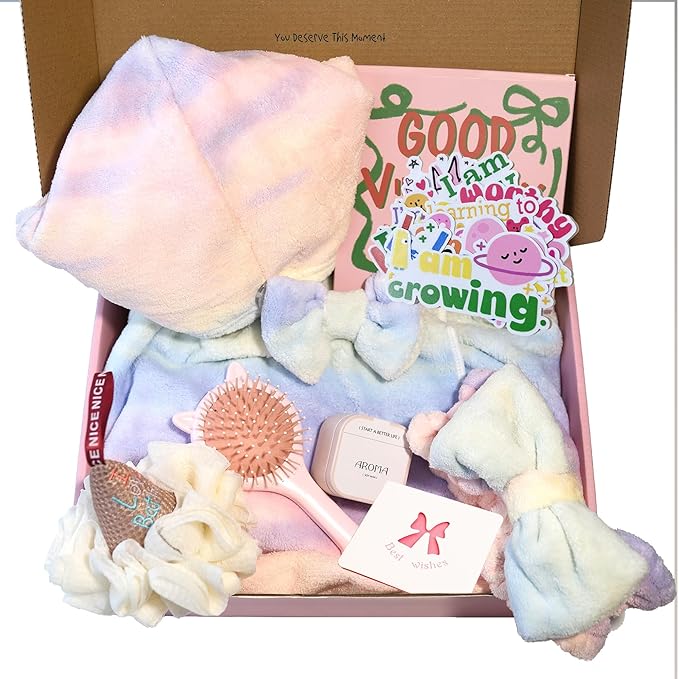 Gifts for Teen Girls & Women | Self-Care Girl Spa Kit with Body & Hair Wrap, Headband, Candle and More | Teenage Girl Birthday Gift Basket for Tweens | First Period, Self-Love, Graduation Essentials