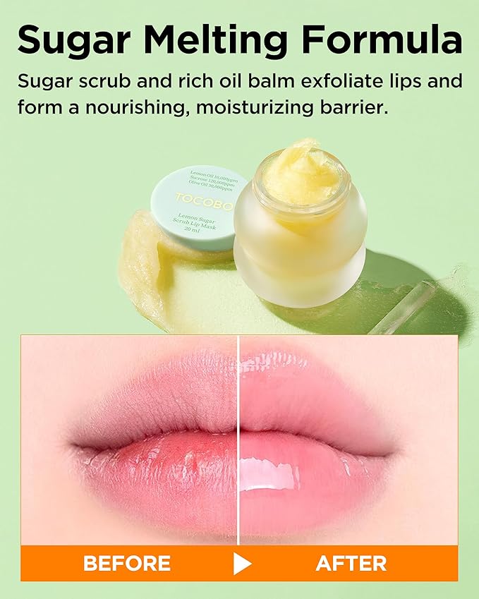 Lemon Sugar Lip Mask – Korean Vegan Lip Scrub & Overnight Exfoliating Treatment for Dry, Chapped Lips – Hydrating, Plumping, Smoothing – Glazed Balm Texture, Non-Sticky, Fragrance-Free, 0.68oz