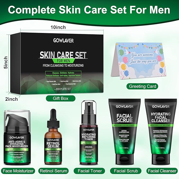 Gifts for Men,Skin Care for Men,Hydrating & Moisturizing Face Care Routine for Mens All Skin Types,Birthday Fathers Gifts Valentines for Him Dad Boyfriend Husband Christmas Stocking Stuffers