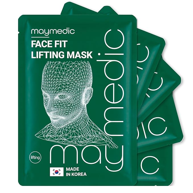 Face-Fit Lifting Mask, Green – Contour Enhancing & Hydrating Sheet Mask with Collagen, Hyaluronic Acid, Panthenol, and Allantoin for Firming & Soothing Sensitive Skin (5 Count)