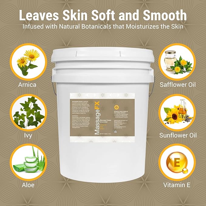 MASSAGE FX Unscented Massage Cream, 5 Gallon - Massage Creams for Massage Therapy - Physical Therapy Massage Cream - Deep Tissue Massage Cream Gallon - Infused with Arnica, Sunflower, & Vitamin E