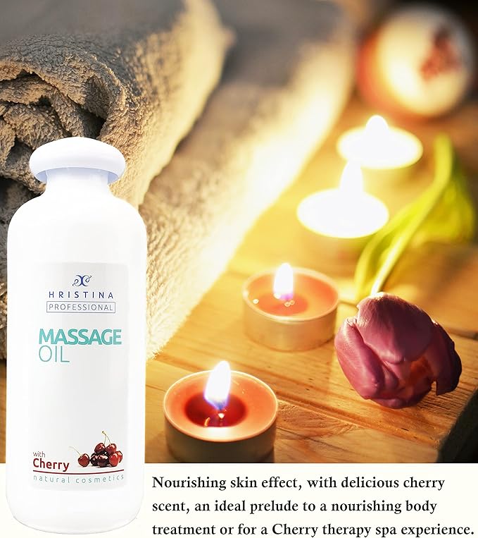 Massage Oil with Cherry Scent for Relaxing, Body Massage, Skin Care | Infused with Grape Seed, Sesame and Almond Oil | Sensual Massage Lotion moisturising for Massage,500ml