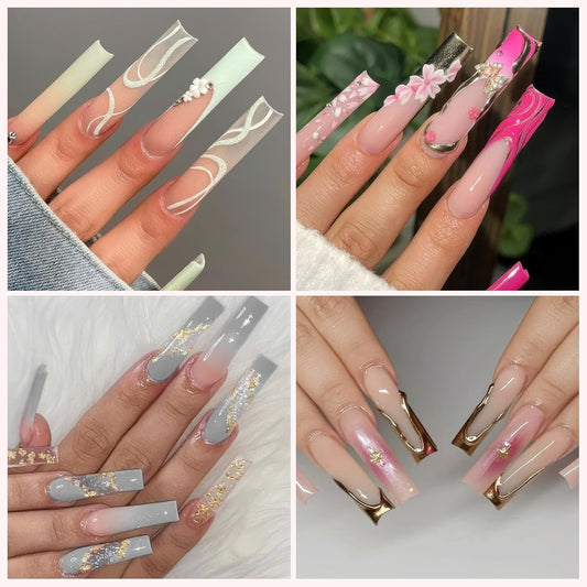UNA GELLA XXL Long Square Nail Tips No Need File 216pcs Extra Long Straight Square Gel Nail Tips No C Curve Full Cover Press On Nails Clear Gel Extensions 12 Sizes