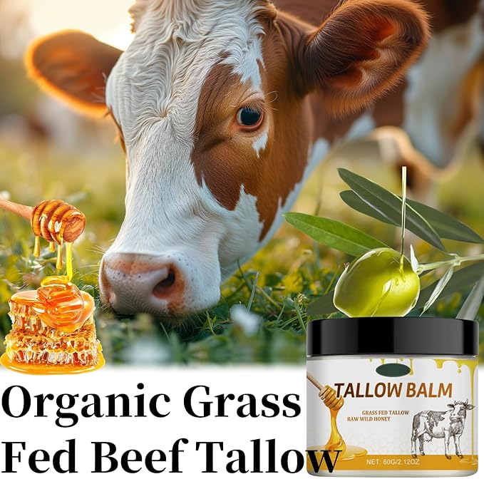 Grass Fed Beef Tallow Balm - Beef Tallow for Skin Care - Moisturizing Tallow and Honey Balm - Organic Beef Tallow for Face & Body - Antioxidant Beef Tallow Moisturizer - Body Butter for Women