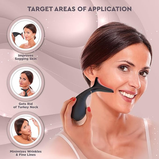 GLO24K Red Light Beauty Device for Face and Neck. Based on Triple Action L E D, Thermal, and Vibration Technologies.