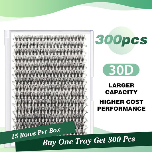 Lash Clusters 300pcs Individual Lashes 30D 0.07C Curl 9-18MIX DIY Eyelash Extension KEYYOU Large Tray Volume Soft&Natural Cluster Lashes(30D-0.07C,9-18MIX）