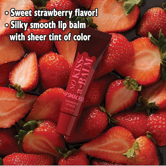 Lip Smacker So Kiss-A-Balm, Delightfully Sweet & Fruity Lip Balm – Moisturizing & Hydrating with a Sheer Glossy Finish, Fun & Collectible Lip Care - Strawberry