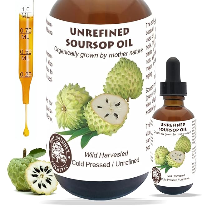 Virgin Soursop Oil (Anona Muricata / Graviola / Guanabana) – 100% Pure, Organic, Cold-Pressed, Unrefined – 2oz / 60ml – Natural Facial Oil & Moisturizer for Dry, Damaged, or Sensitive Skin