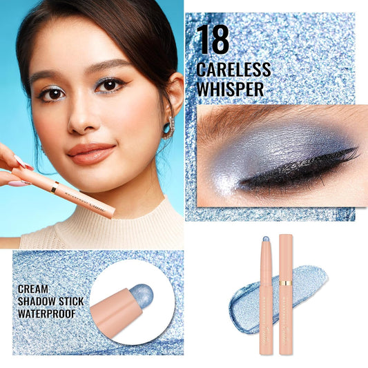 Oulac Waterproof Eye Shadow Stick Smooth and Long Lasting, Shimmering Glitter Finish, Blendable Eyes Makeup, Vegan & Cruelty-Free 3.8g, 18 Careless Whisper