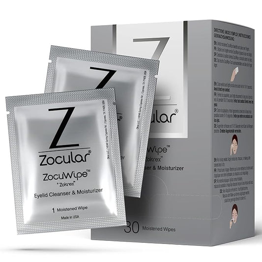 Zocuwipe Eyelid Wipes Eyelid Cleanser and Moisturizer Pads 30ct + Zocufill Elixir Eye Gel and Face Serum + Zocufoam Cleanser Bundle