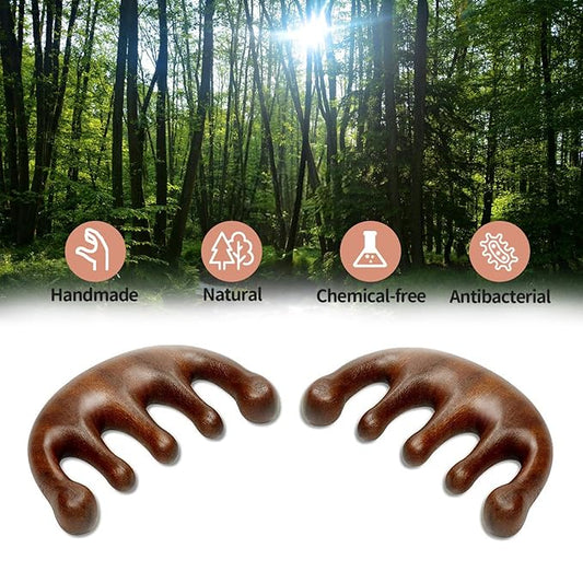 Wooden Scalp Massager Loc Comb - Handmade Green Sandalwood Scalp Massage Comb - Head Massager Wood Therapy Massage Tools - Manual Guasha tool for Soothing Head Massage - Birthday Gift for Women Men