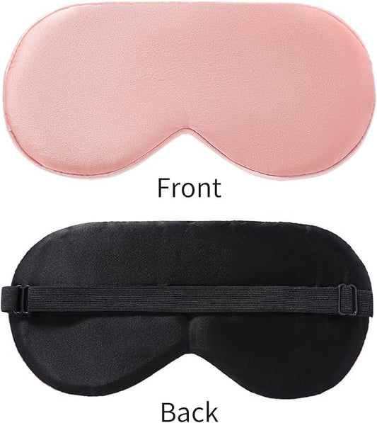 2-Pack 100% Real Natural Silk Eye Mask, Silk Sleeping Mask, Shade Puffy Eye Gift with Adjustable Straps, Sleep Eye Mask, SHJINJU Eye Mask Shade (Black and Leather Powder)