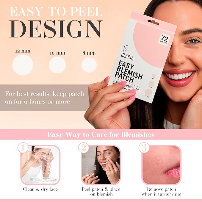 Glacia Pimple Patches 72 Pack of Hydrocolloid Skin Patches for All Skin Types – Gentle and Natural Patches for Clear and Smooth Skin