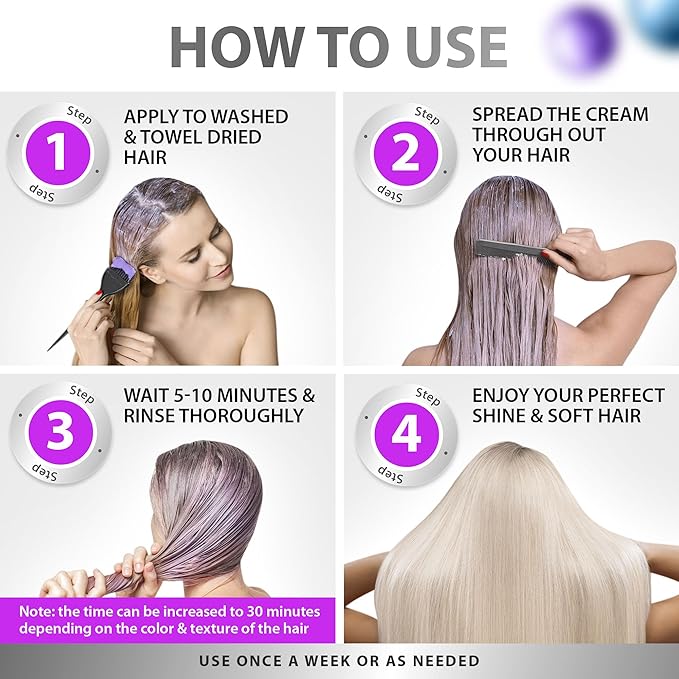 Sunatoria New Keratin Purple Hair Mask- Blonde Hair Purple Toner - Repair & Nourishment Treatment For Bleached, Brassy Hair - Blue Hair Mask, No Yellow Tones - Deep Conditioner For Color Treated Locks