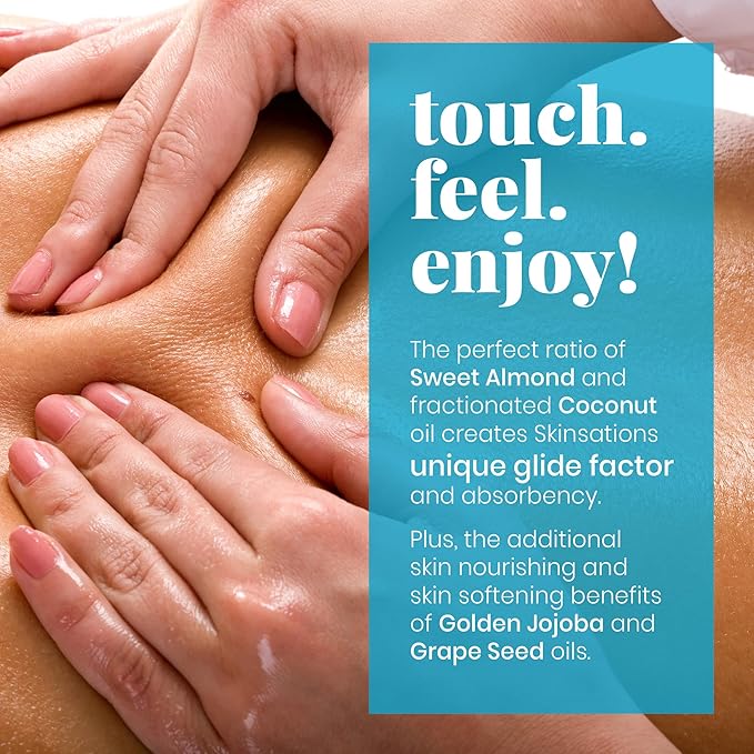 Skinsations - Lavender Massage Oil for Massage Therapy - 16oz | Muscle Relaxing Blend of Sweet Almond, Fractionated Coconut, Grapeseed and Jojoba Oil | Scented Body Oil, Sore Muscles, Aromatherapy