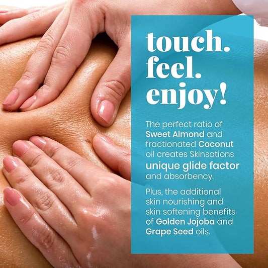 Skinsations - Lavender Massage Oil for Massage Therapy - 16oz | Muscle Relaxing Blend of Sweet Almond, Fractionated Coconut, Grapeseed and Jojoba Oil | Scented Body Oil, Sore Muscles, Aromatherapy