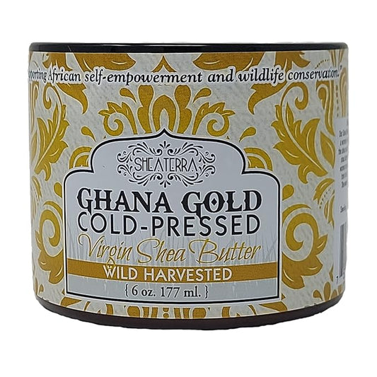 Shea Terra Organics 100% Organic Cold-Pressed Virgin Shea Butter - Ghana Gold | Natural Daily Skin Cream for Dry Skin, Itchy Skin, Stretch Marks, Psoriasis, Eczema & other skin conditions – 6 oz