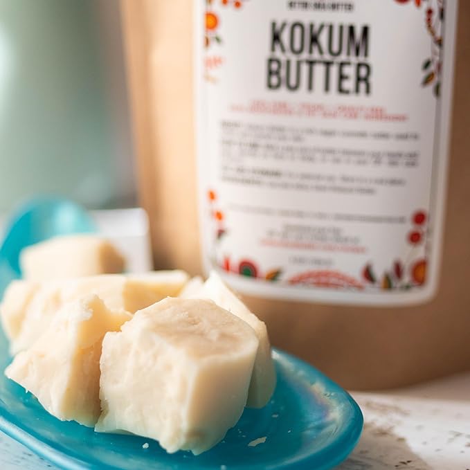Raw Kokum Butter Unrefined - Body Butter Bar for Soap Making and DIY Skin and Hair Care Products - Pure, Unscented Moisturizer for Lotion Base - 8 oz Block