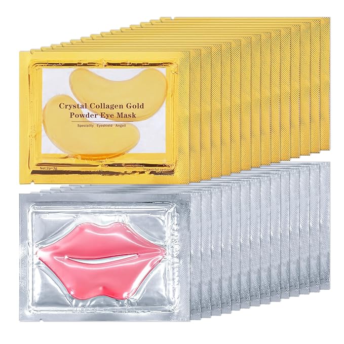 30PCS Lip Mask & Under Eye Mask Pink Lip Masks 24k Gold Eye Mask Patches for Puffy Eyes Effectively Moisturizing Lip & Eye Skin Reducing Fine Lines & Dark Circle
