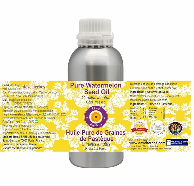 dève herbes Pure Watermelon Seed Oil (Citrullus lanatus) Cold Pressed 300ml (10 oz)
