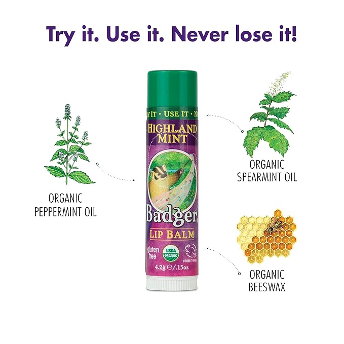Badger Highland Mint Classic Lip Balm - 0.15oz Stick
