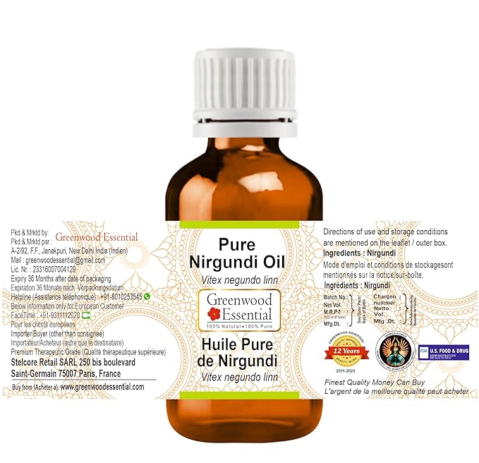 Pure Nirgundi oil (Vitex negundo linn) Natural Therapeutic Grade 100ml (3.38 oz)