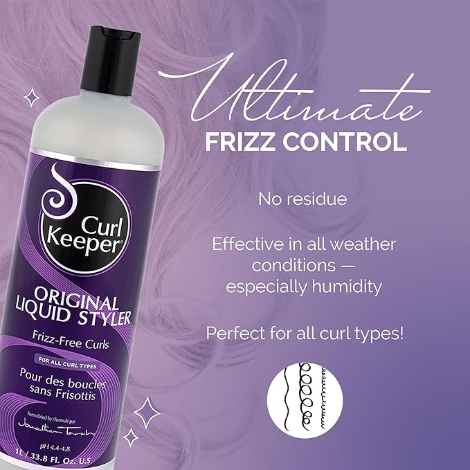 Original Curl Keeper Anti-Frizz Curl Defining Hair Styler (33.8 oz) - Lightweight Curl Definer Liquid Gel for All Weather Conditions - Wavy & Curly Hair Products for Women (Cream Alternative)