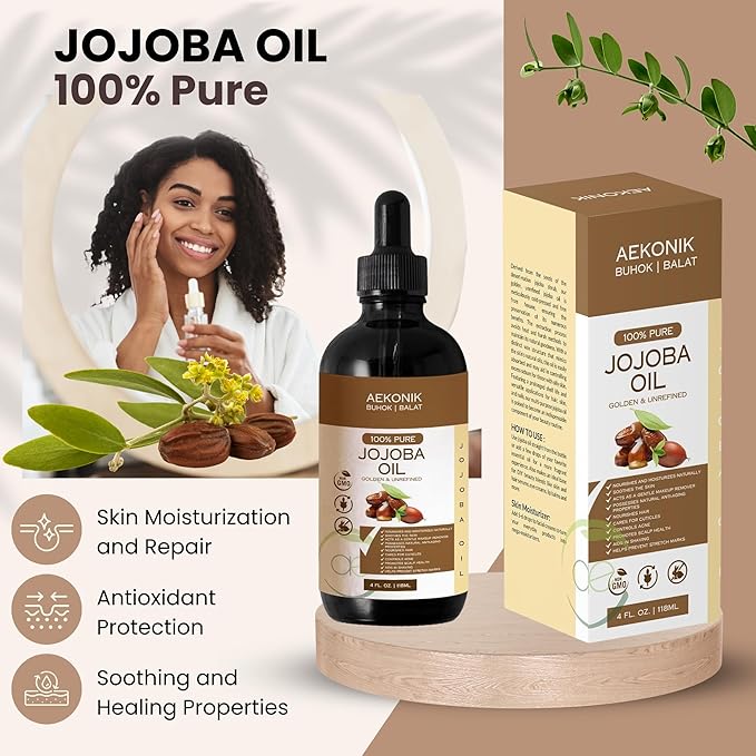 Organic Cold Pressed Jojoba Oil Reduce Wrinkles, Fine Lines & Dark Spots - Non-GMO, Vegan & Cruelty Free - Moisturizing Oil for Skin, Hair & Body - Suitable for Men & Women | 4fl oz (118 ml)