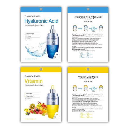 【Orangeroses】 13 Pcs Combo Vital Ampoule Sheet Mask, Korean Facial Skincare Sheet | Simple & Effective Skincare Routine | Moisturization | Wrinkle Care | Brightening (New Upgraded Mask)