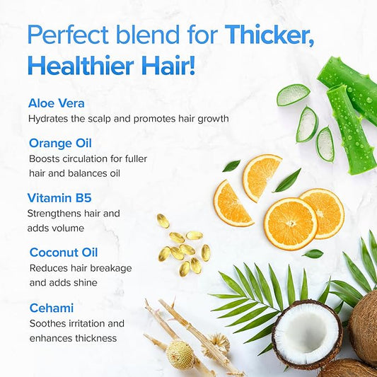 Natural Hair Growth Shampoo and Conditioner Set - Sulfate Free, Vegan, Thicker Hair Regrowth with Vitamins - Hair Loss & Thinning Products - Curly or Color Treated Hair - For Men and Women (16oz)