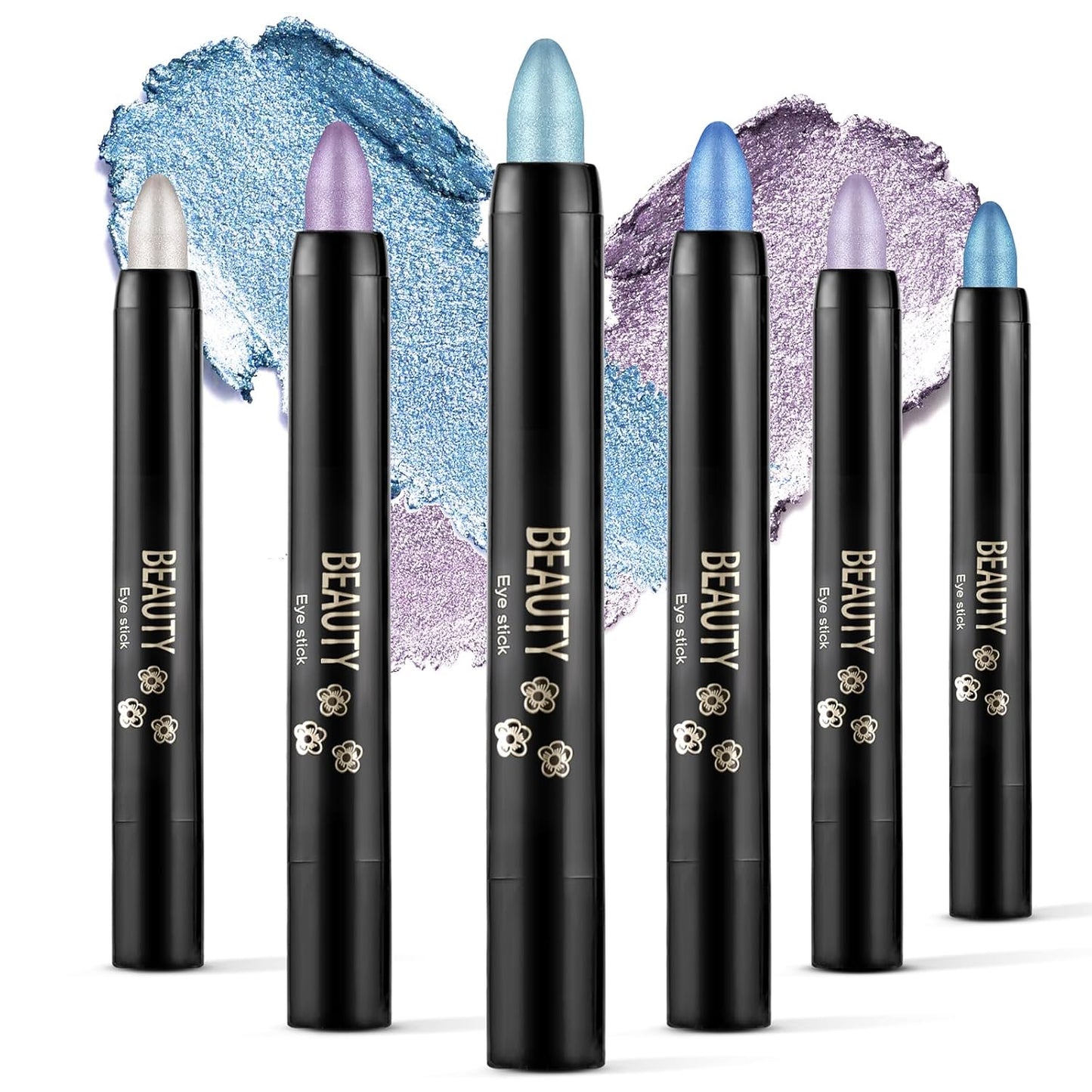Boobeen 6PCS Cream Eyeshadow Sticks - Waterproof Eyeshadow Pencil Crayons - Eye Brightener Stick Shimmer Pens - Create Glitter Eye Makeup - Easy to Use