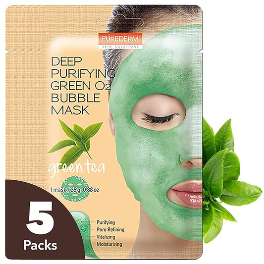 PUREDERM Deep Purifying Green O2 Bubble Mask 0.88oz x 5ea / Korean beauty/Bubble mask/Cleansing foam/Cleanser/Purifying mask/Green tea mask/Face toxin