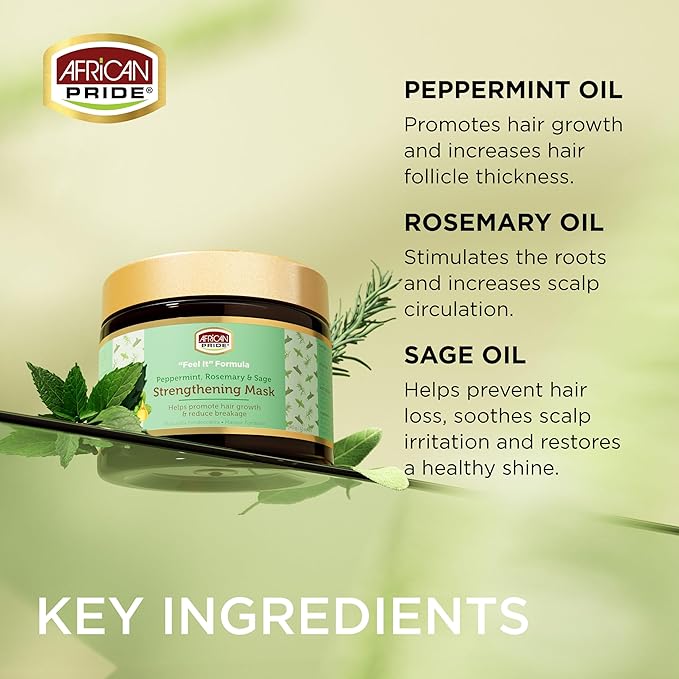 African Pride Feel It Formula Hair Strengthening Mask Treatment with Peppermint, Rosemary & Sage, For All Hair Types - Aids Hair Growth, Nourishes Split Ends & Dry Scalp, 12oz (Pack of 1)