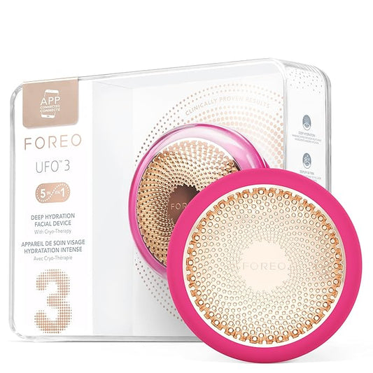 FOREO UFO 3 Deep Face Moisturiser - 5-in-1 Facial Spa - Red Light, Warming, Cooling, Face Massage, Anti Aging - Face Mask Skin Care - Fuchsia