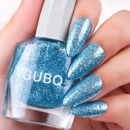 Major Dijit Quick Dry Nail Polish 12ml/0.41fl oz Glitter Blue Regular Nail Lacquer Fast Drying & Long Lasting Nail Polish Nail Art Effect for Nail Salon
