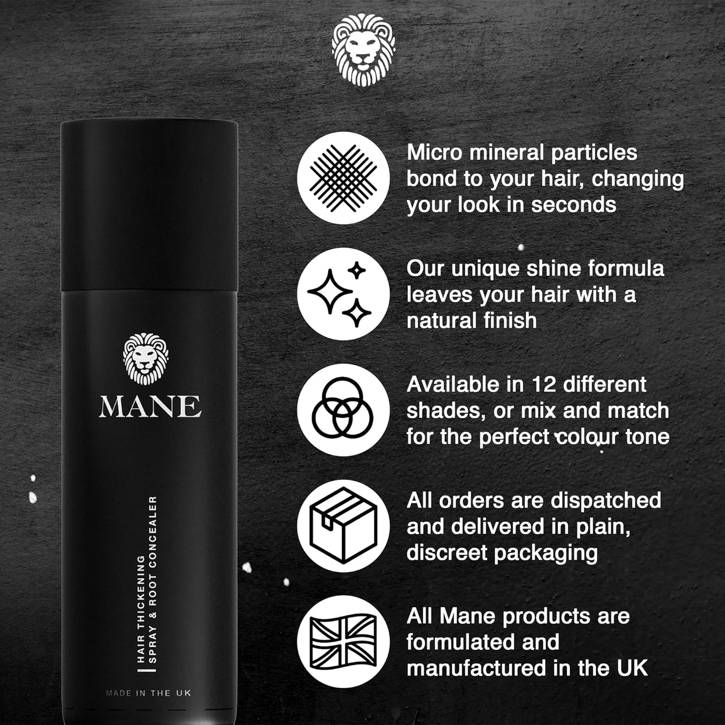 Mane Hair Thickening Spray & Root Touch Up, Instantly Thicker Hair for Men & Women, Fill in Hairlines and Hide Thinning and Fine Patches - Hazel, 12 Colors (6.76 oz)