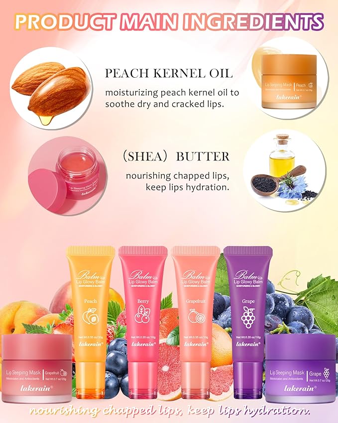 Lip Glowy Balm & Lip Sleeping Mask,Hydrating Repair Sleeping Lip Mask,Glossy Tinted Lip Balm,Smooth Cracked Chapped Dry Lip,Lip Care Therapy Treatment,Women's Day Makeup Gift for Women-01Peach