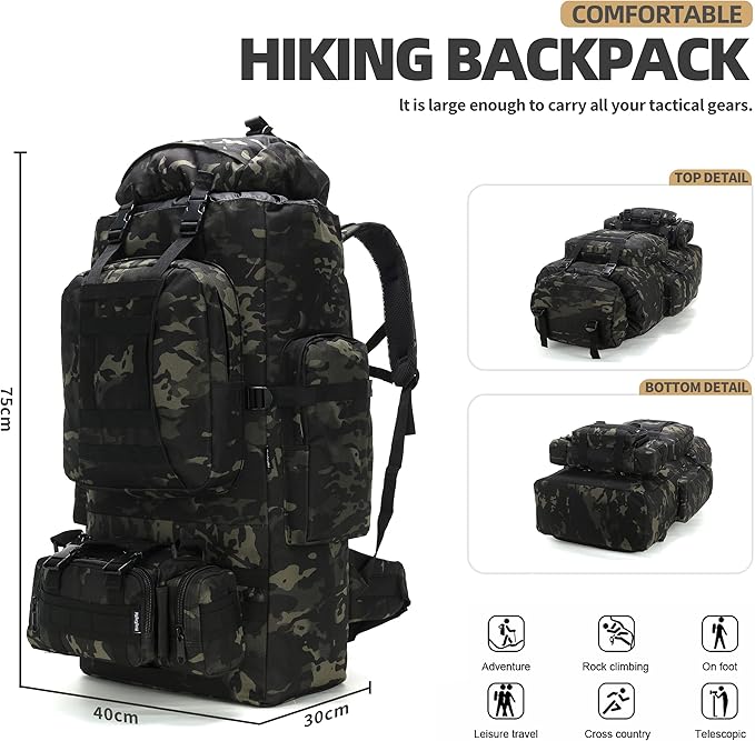 100L Camping Hiking Backpack,Molle military Tactical rucksack backpack,Waterproof Lightweight Hiking Backpack